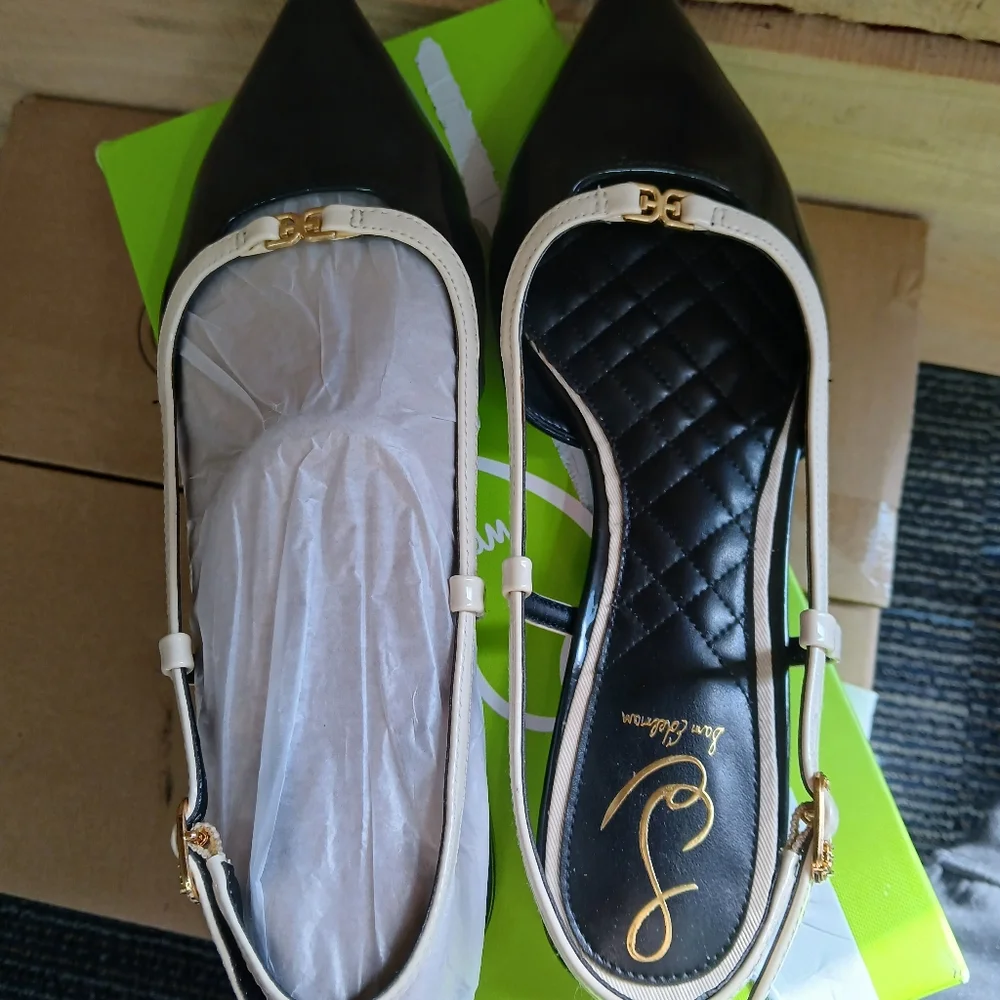 NEW Sam Edelman Women's Cohen Black/White Slingback Pointy Toe Flats 8.5 - Picture 7 of 9